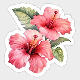Pink Hibiscus Flower Watercolor Sticker